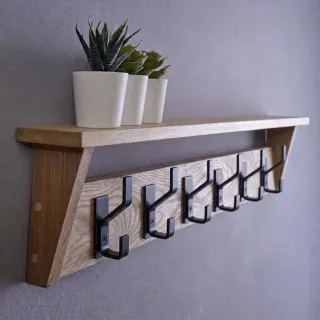 Perchero de Pared Estante de madera con 6 Ganchos D-1 — 25 × 80 × 12 cm